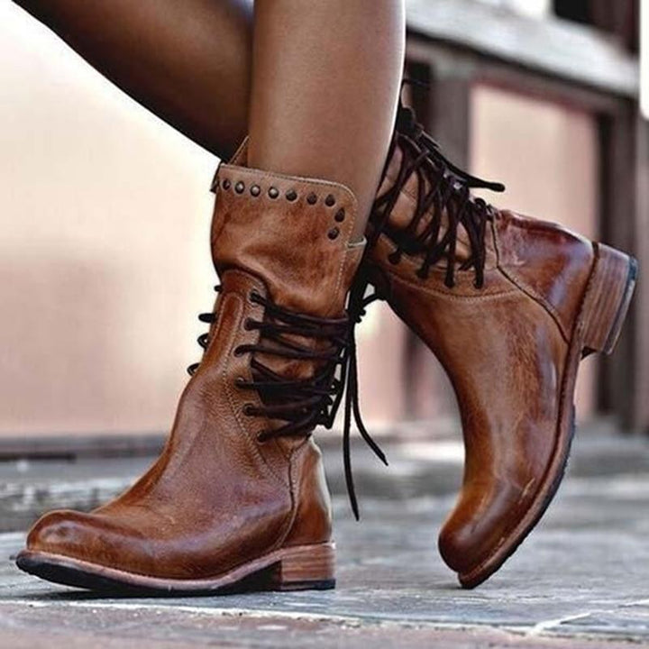 Rita | Vintage Lace-Up Mid Boots