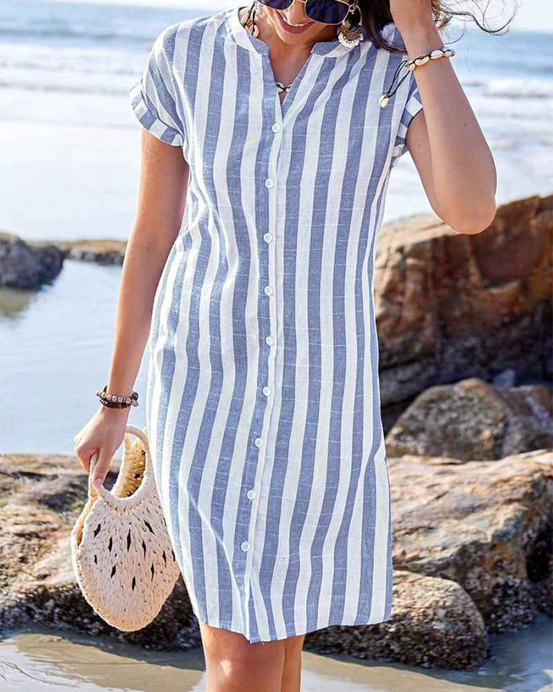 Martine™ | Elegant Striped Shirt Midi Dress