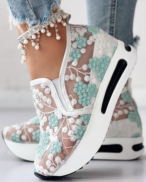 Flora | Embroidered Mesh Platform Sneakers