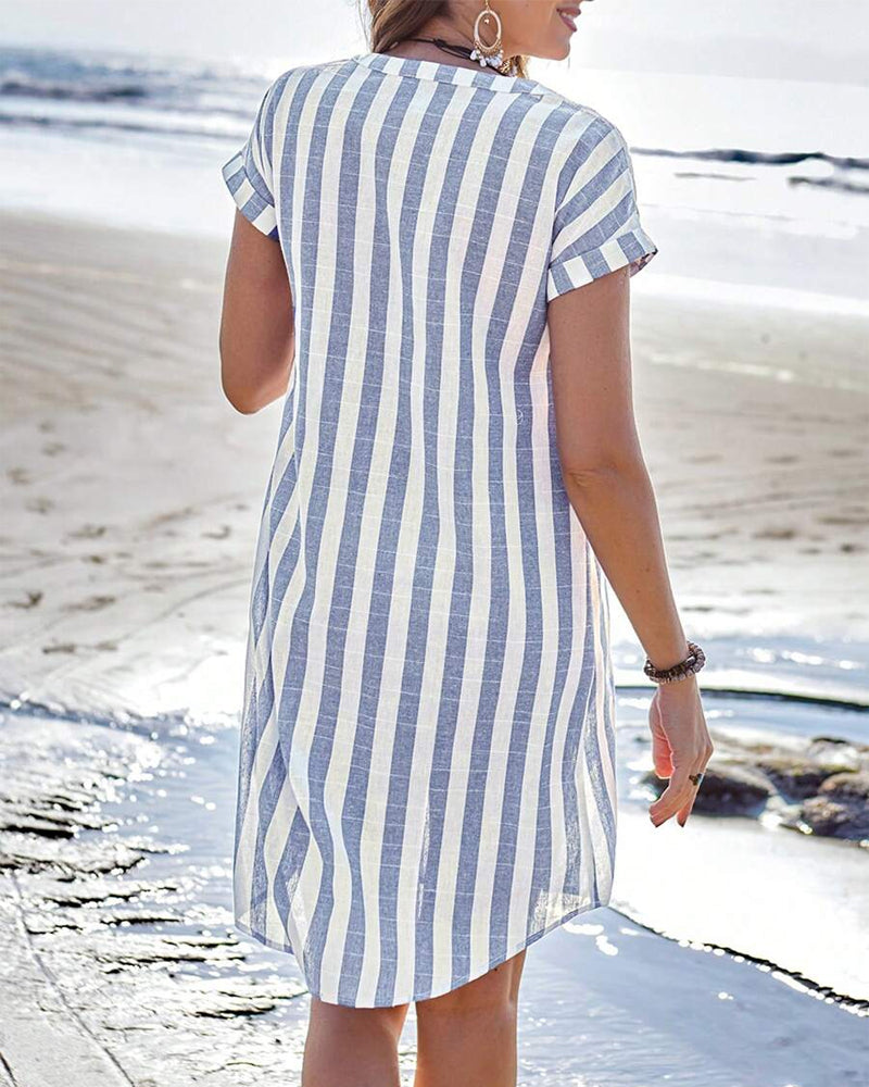 Martine™ | Elegant Striped Shirt Midi Dress