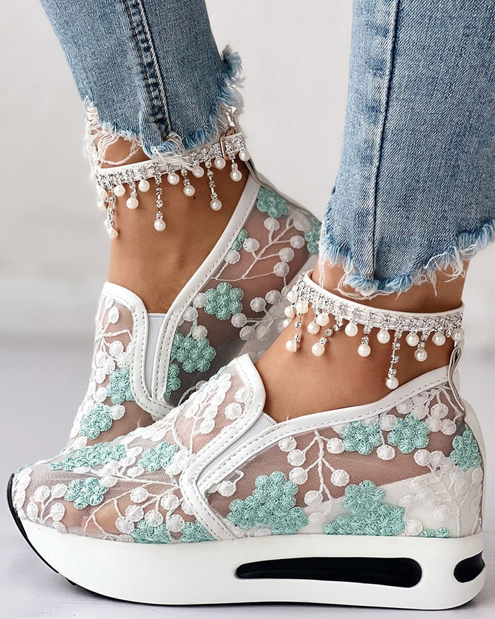 Flora | Embroidered Mesh Platform Sneakers