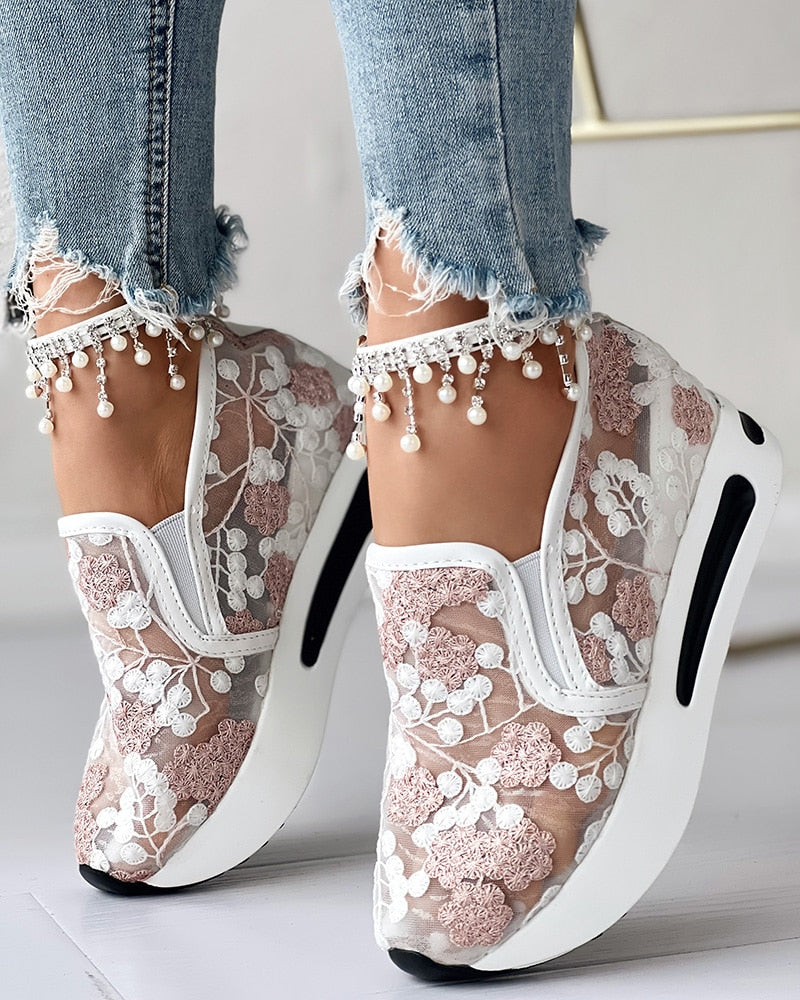 Flora | Embroidered Mesh Platform Sneakers