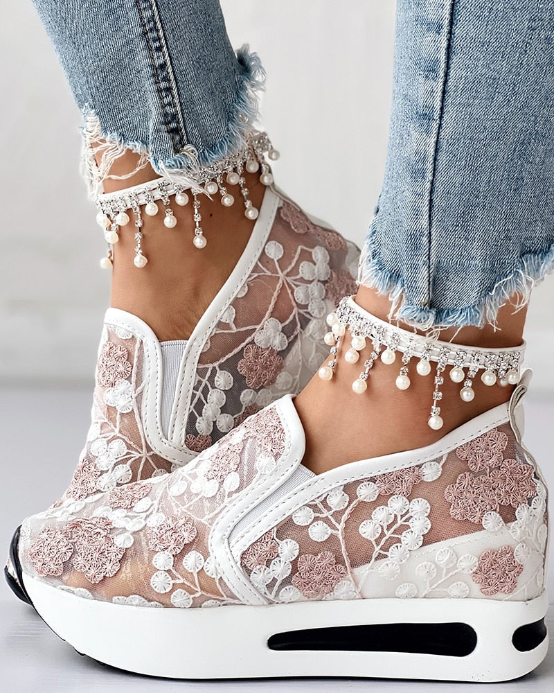 Flora | Embroidered Mesh Platform Sneakers
