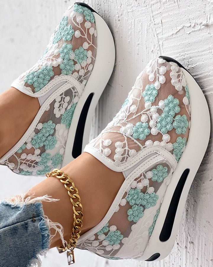 Flora | Embroidered Mesh Platform Sneakers