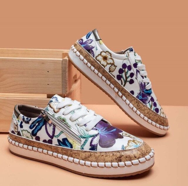 Amelia | Floral Platform Walking Sneakers