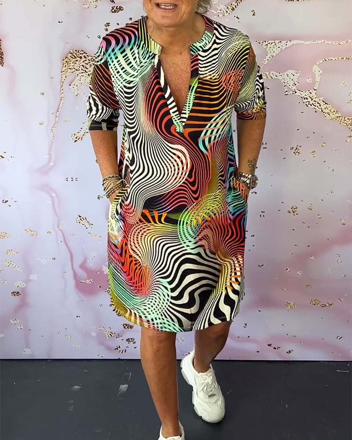 Ria™ | Colourful V-Neck Midi Dress